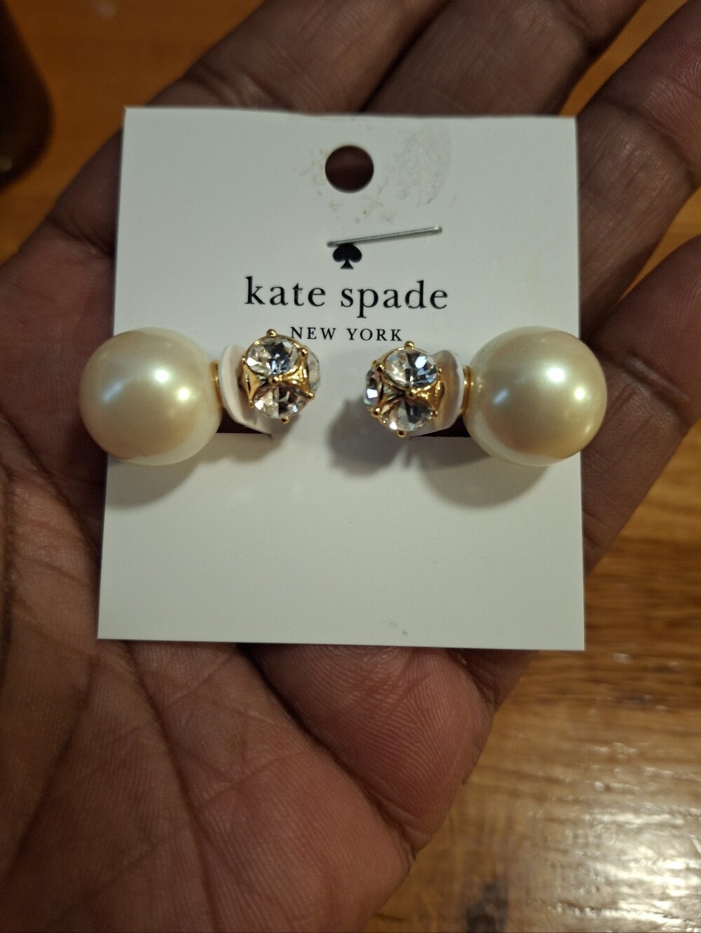 Kate Spade New York 2-in-1 Reversible Pearl & Crystal Stud Earrings NWT - Picture 5 of 5